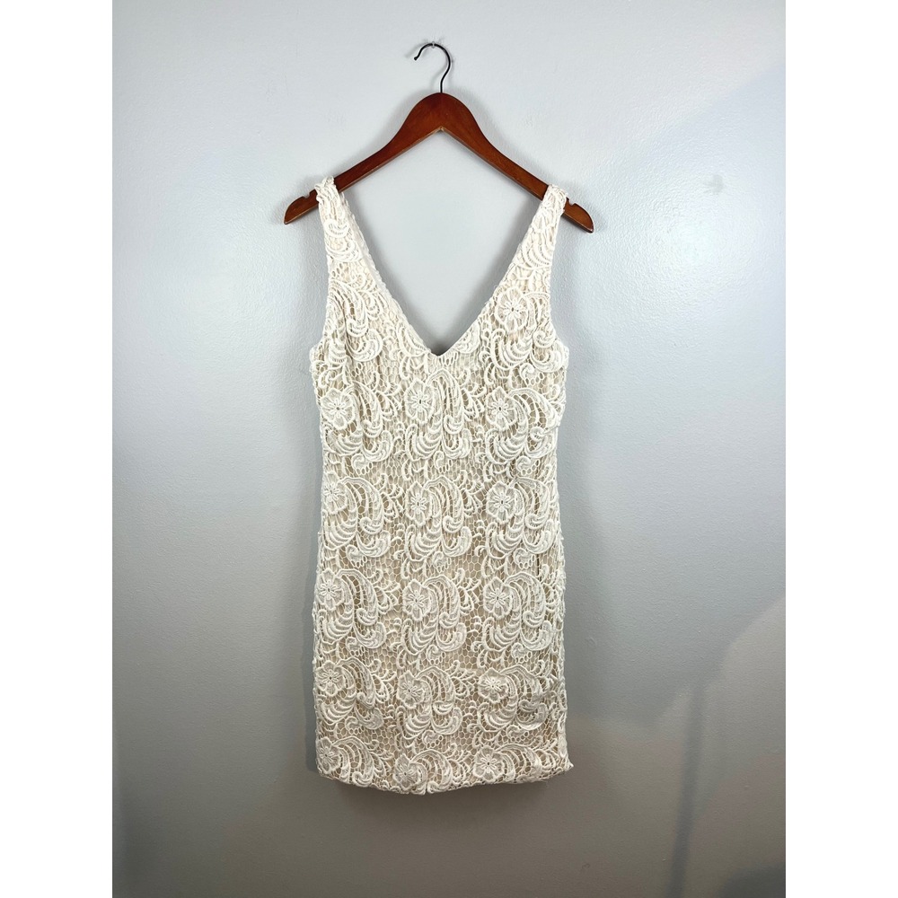 Theia‎ Ivory Floral Guipure Lace Silk Blend V-Neck Cocktail Dress 14